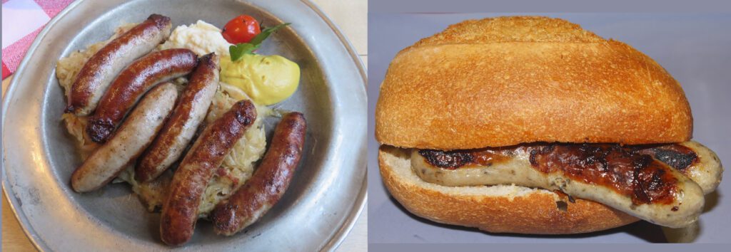 Nürnberger Bratwurst auf zwei Arten serviert schmecken nach Zuhause