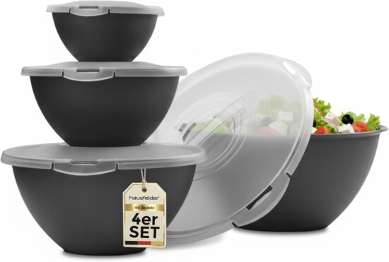 Hausfelder Salatschüssel Set (4er Set, ab 24,99 € statt 29,99 €, Stand: April 2026) – stapelbar, BPA-frei, mit Deckel, perfekt für Grill & Camping. Bestseller Nr. 1 auf Amazon
